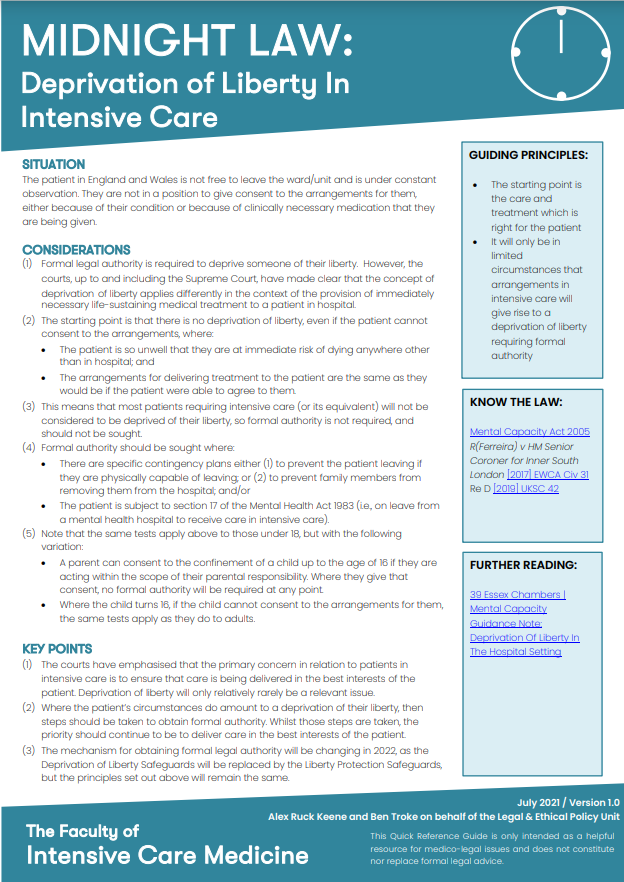 Deprivation of Liberty in Intensive Care